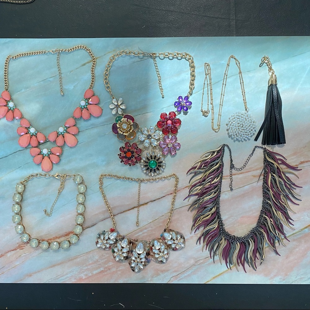 Costume jewelry chunky statement necklace lot crystal flower party